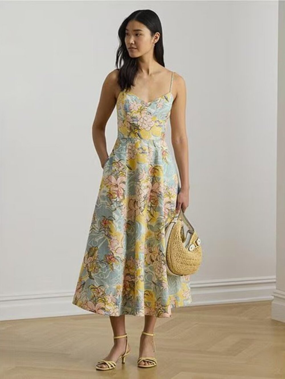 Lauren Ralph Lauren Dress Womens 18 Cream Yellow Floral Linen Sundress $295